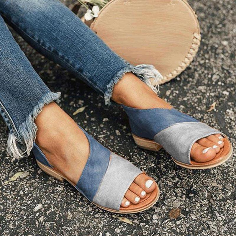 Damen Sandalen in zweifarbigem Stil mit offener Spitze und Cut-outs, Nahaufnahme