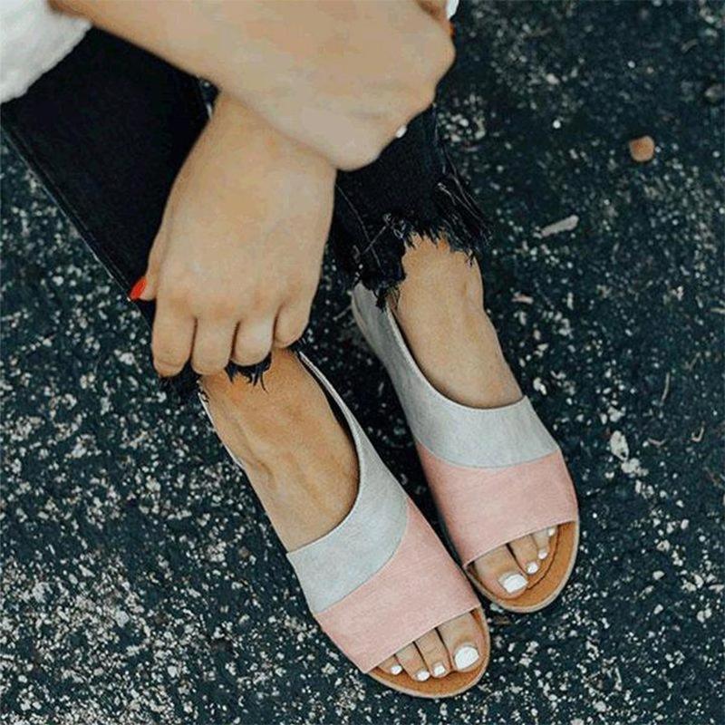 Damen Sandalen mit offener Spitze und zweifarbigem Obermaterial, Rückansicht