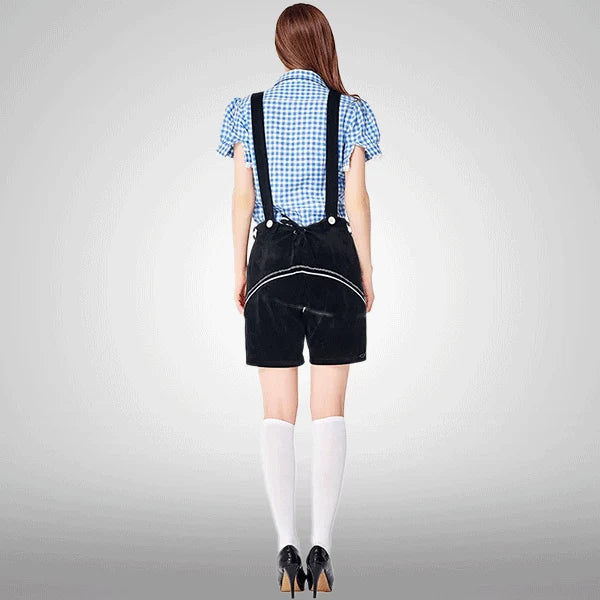 Samtbestickter Cosplay-Latzhose mit kariertem Hemd