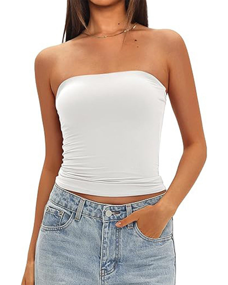 Kurzes Damen Tanktop ohne Ärmel in Uni-Farbe, Seitenansicht