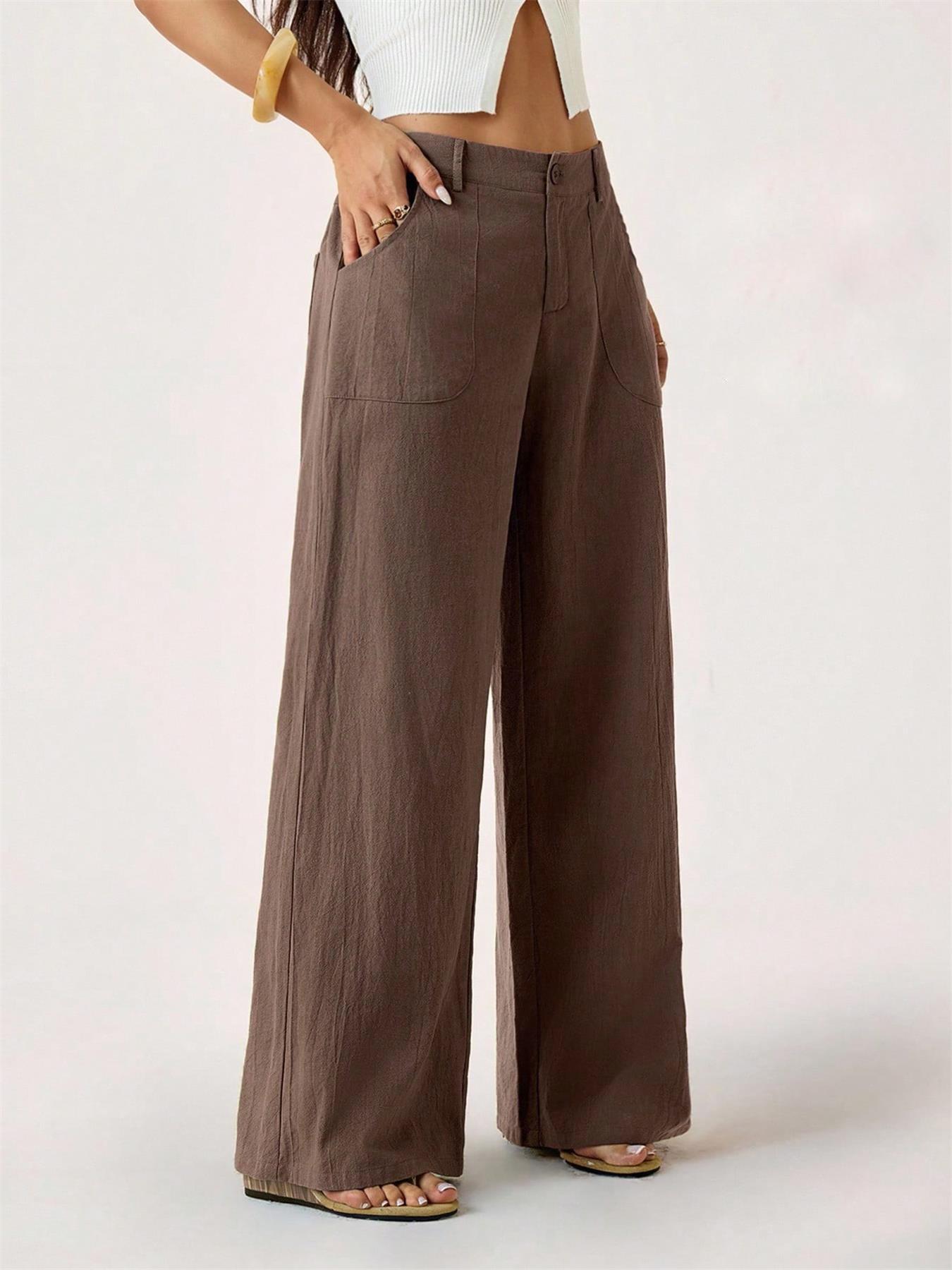 Weite Hose aus Baumwoll-Leinen-Mischung mit hoher Taille