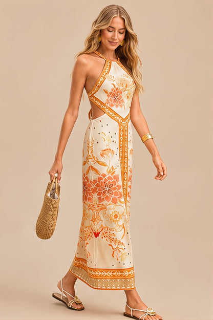 Damen Midikleid mit Blumenmuster und Neckholder, Seitenansicht