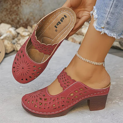 Damen Sandalen Mit Cut-Outs Und Blockabsatz