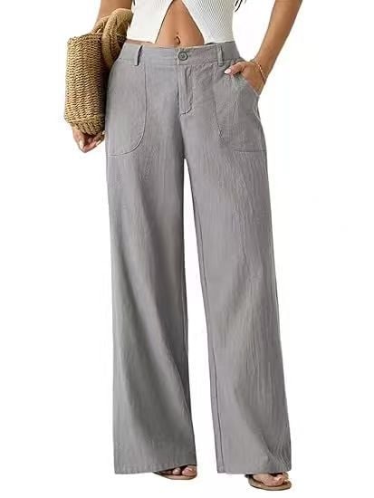 Weite Hose aus Baumwoll-Leinen-Mischung mit hoher Taille