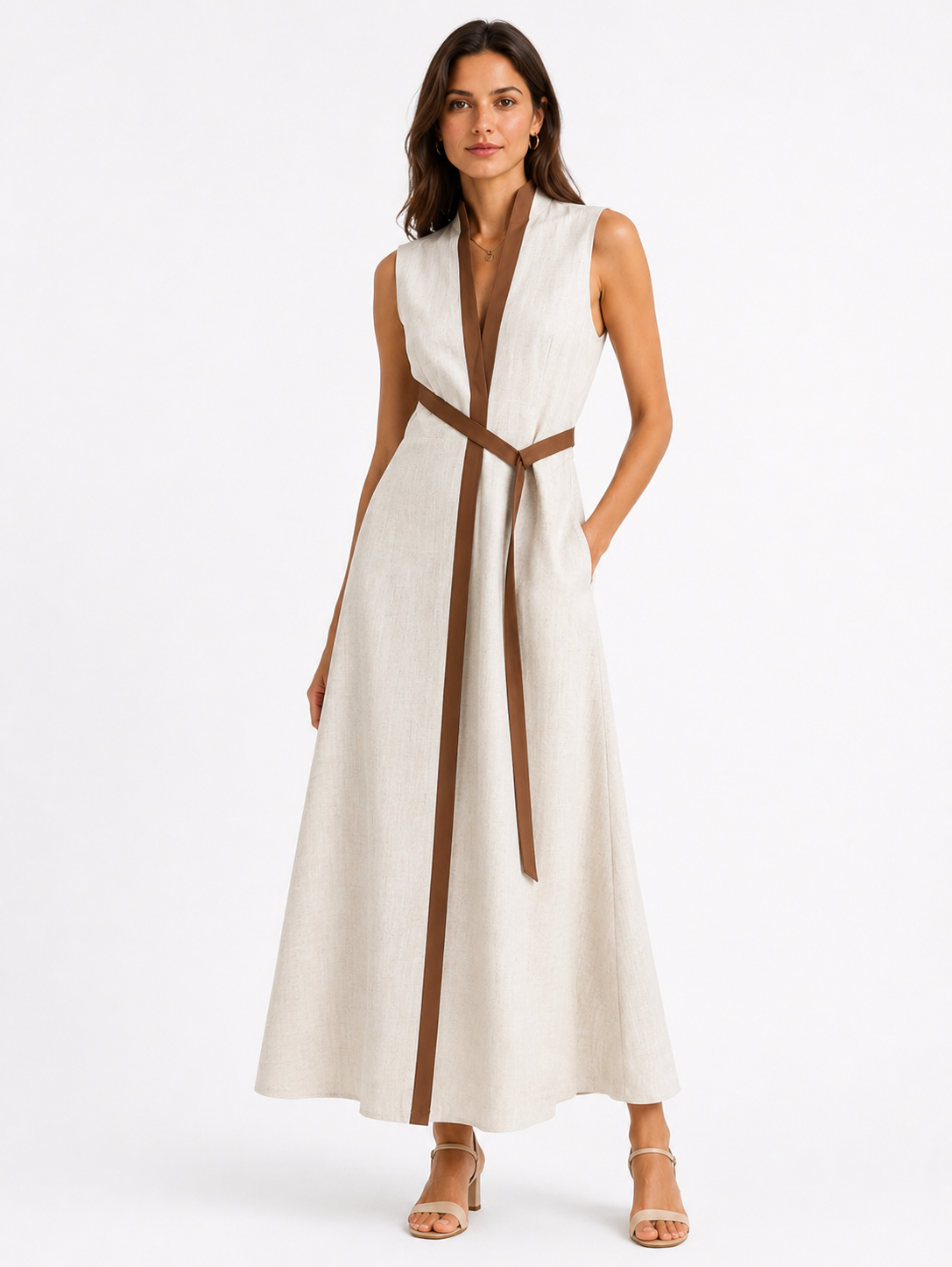 Ärmelloses Midikleid für Damen mit Stehkragen, lockere Passform