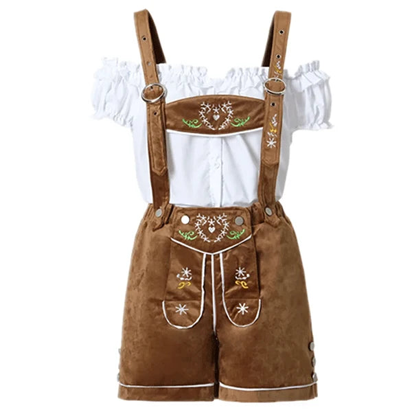 Damen bestickte Samt-Latzshorts Bronze