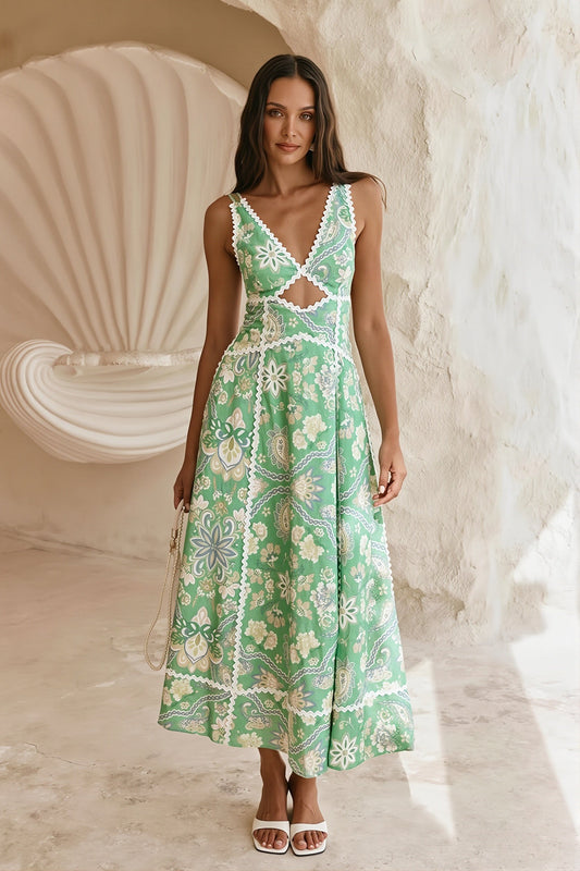 Damen Maxikleid mit Blumenmuster und Spitze in voller Länge