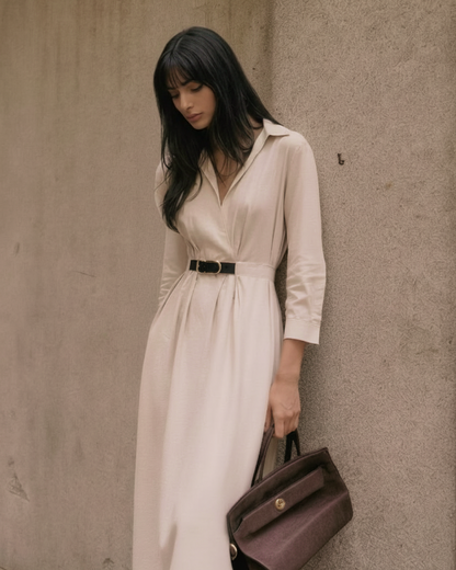Midi-Kleid aus Baumwollmischung in Beige