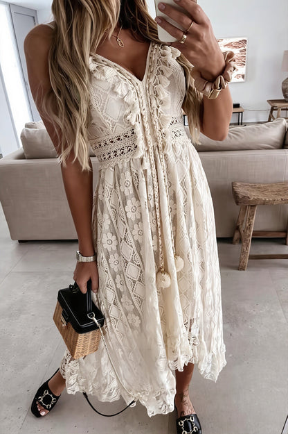 Boho Midi Kleid für Damen mit Spitze und schwingender Silhouette