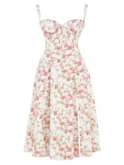 Florales Bustier-Midriff-Cutout-Bodycon-Kleid