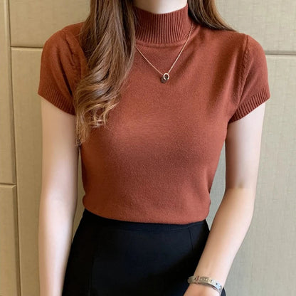 Damen T-Shirt mit Stretch und lockerem Sitz, Stehkragen