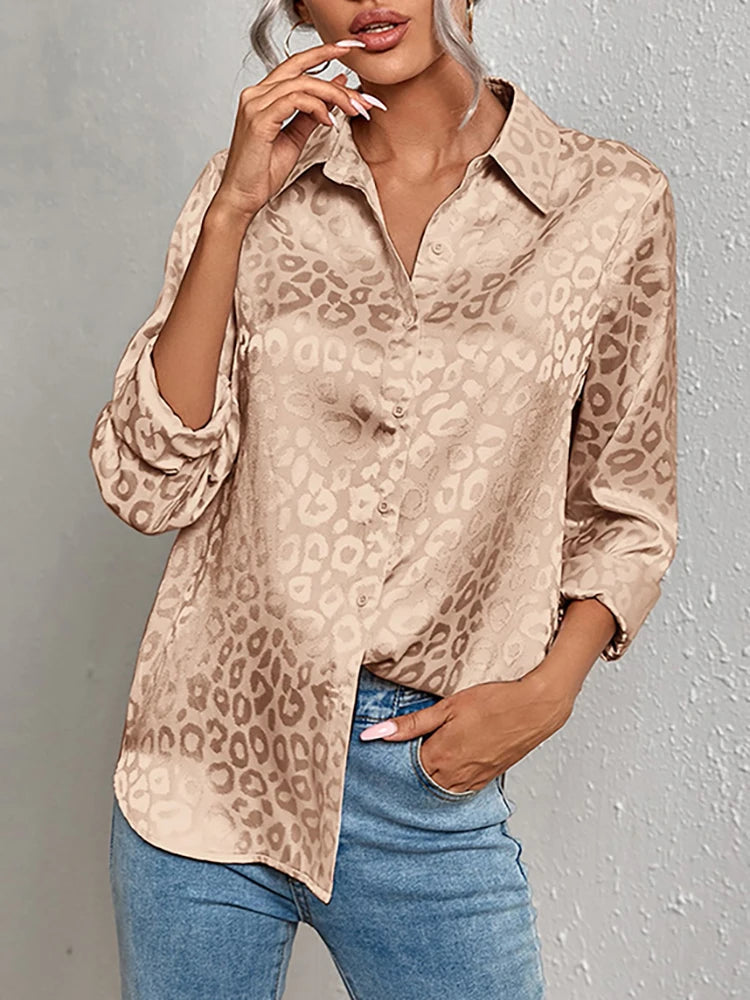 Damen Oversized Jacquard-Bluse mit Leopardenmuster