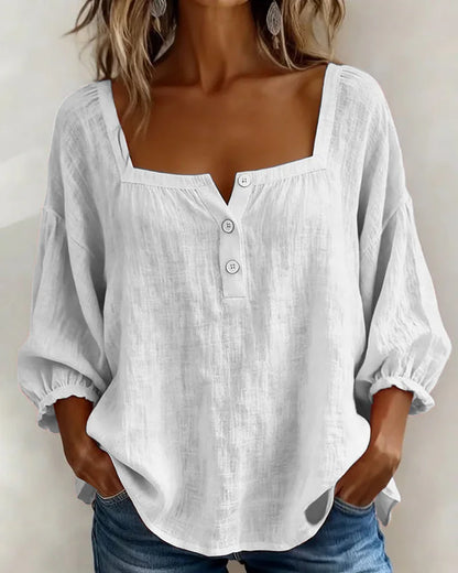 Baumwollbluse mit quadratischem Ausschnitt und langen Ärmeln