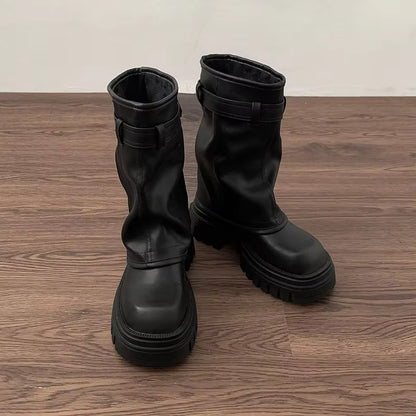 Women's Biker Boots Platform Flat Buckle Ankle Boots
