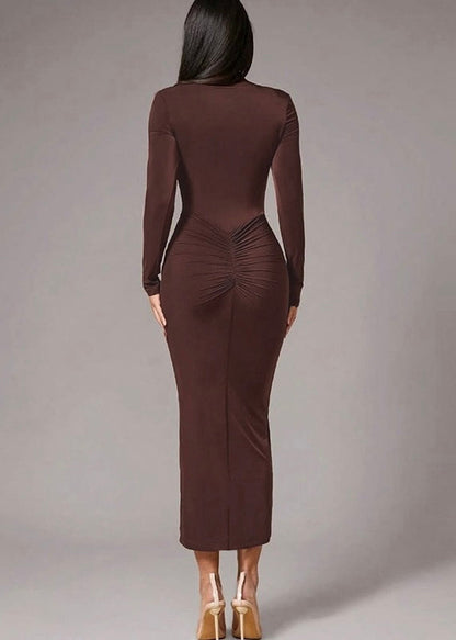 Bodycon gerafftes Midikleid Braun