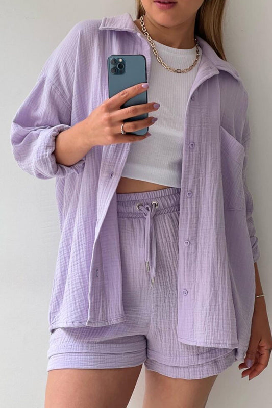 Damen Shorts-Set mit Hemd und Tunnelzug als kompletter Freizeitlook