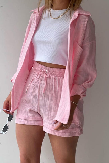 Damen Shorts Set Mit Hemd Und Tunnelzug