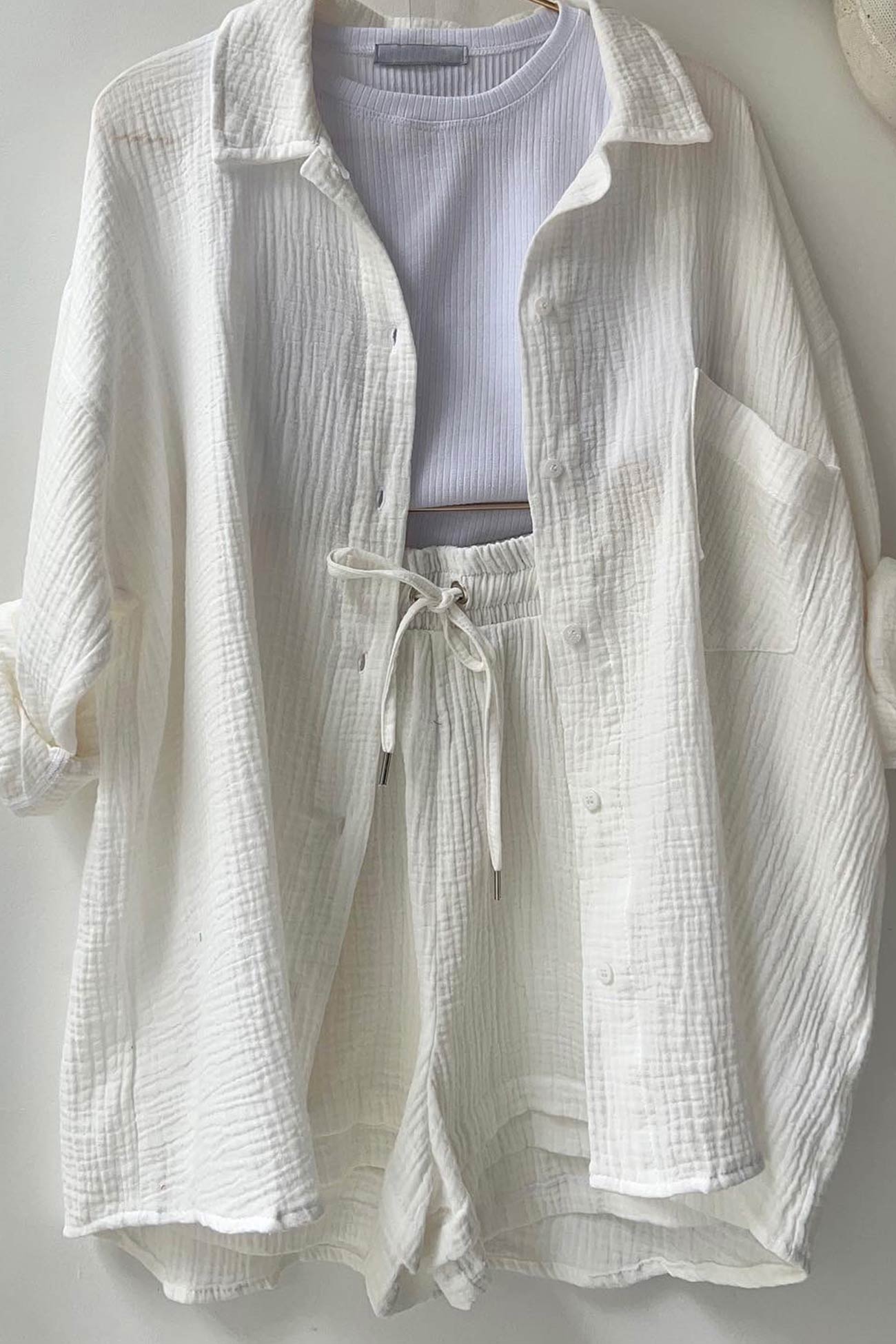Damen Shorts Set Mit Hemd Und Tunnelzug