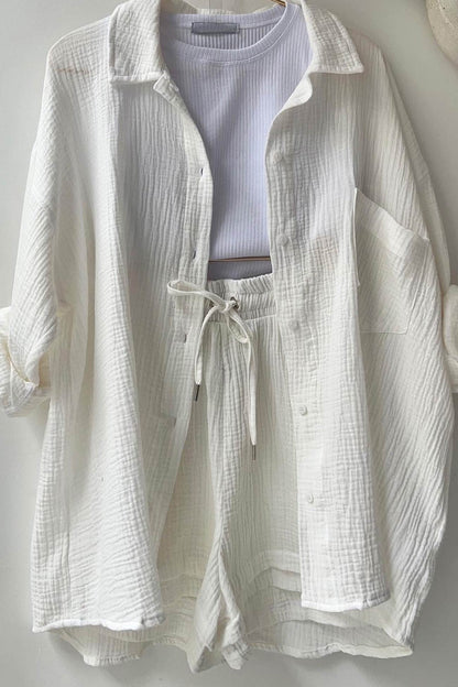 Damen Shorts Set Mit Hemd Und Tunnelzug