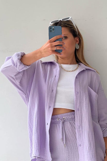 Lässiges Shorts-Set für Damen mit locker sitzendem Hemd