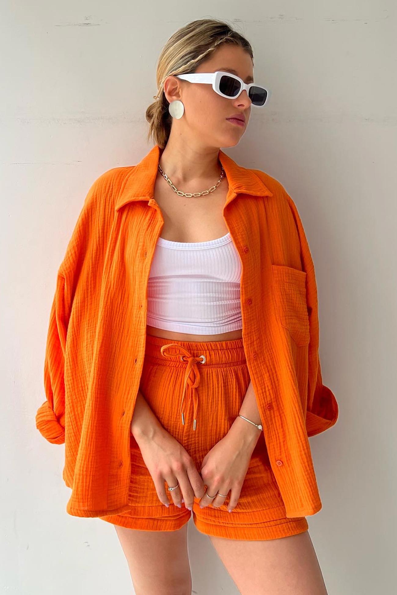 Sommerliches Damen Set aus Hemd und kurzer Hose mit elastischem Bund