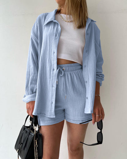 Damen Shorts Set Mit Hemd Und Tunnelzug