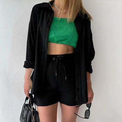 Damen Shorts Set Mit Hemd Und Tunnelzug