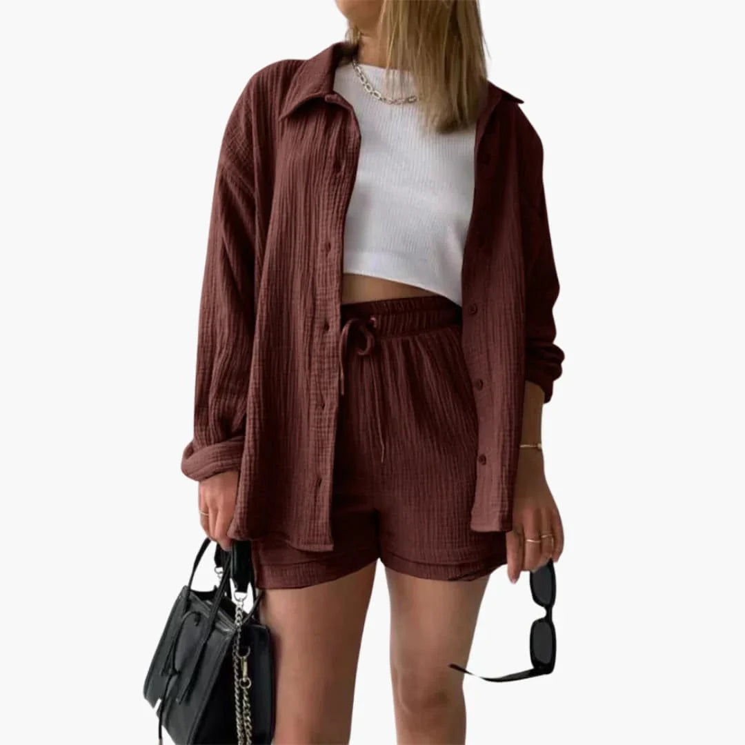 Damen Shorts Set Mit Hemd Und Tunnelzug