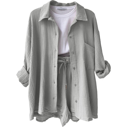 Damen Shorts Set Mit Hemd Und Tunnelzug