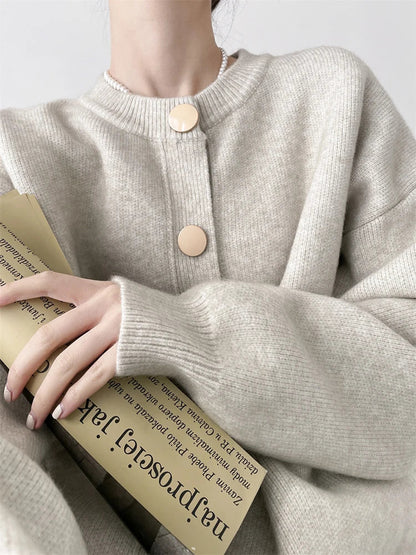 Damen Strickcardigan mit Rundhalsausschnitt und Ein-Knopf-Verschluss