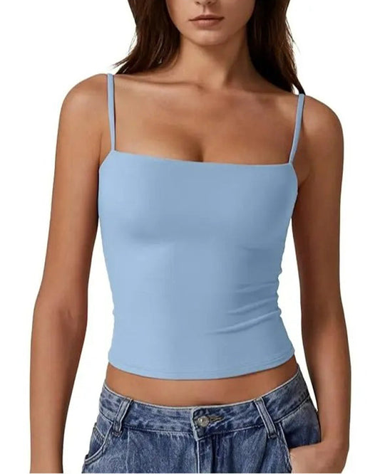 Damen Cami-Top in Uni mit feinen Spaghettiträgern vorne gezeigt