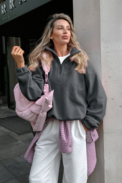 Damen Fleece Sweatshirt Mit Viertelreißverschluss