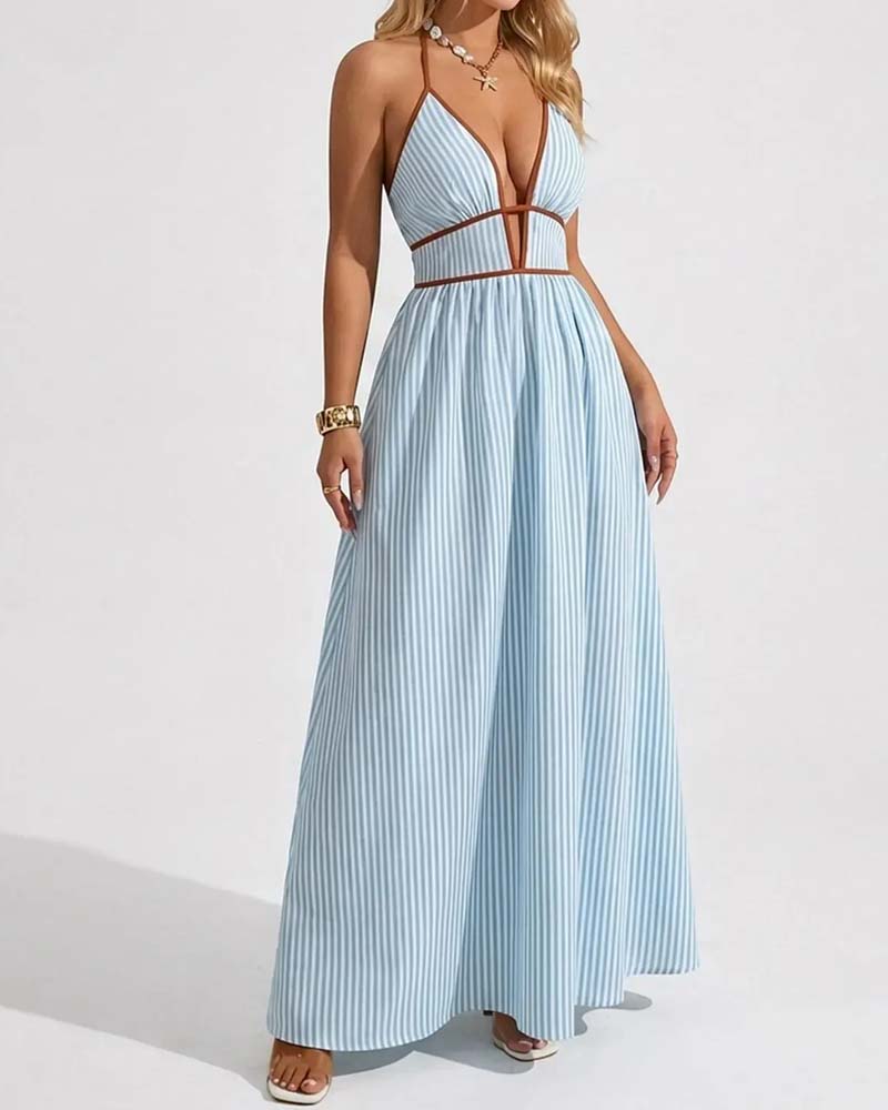 Elegantes Maxikleid für Damen mit Spaghettiträgern und Streifenmuster