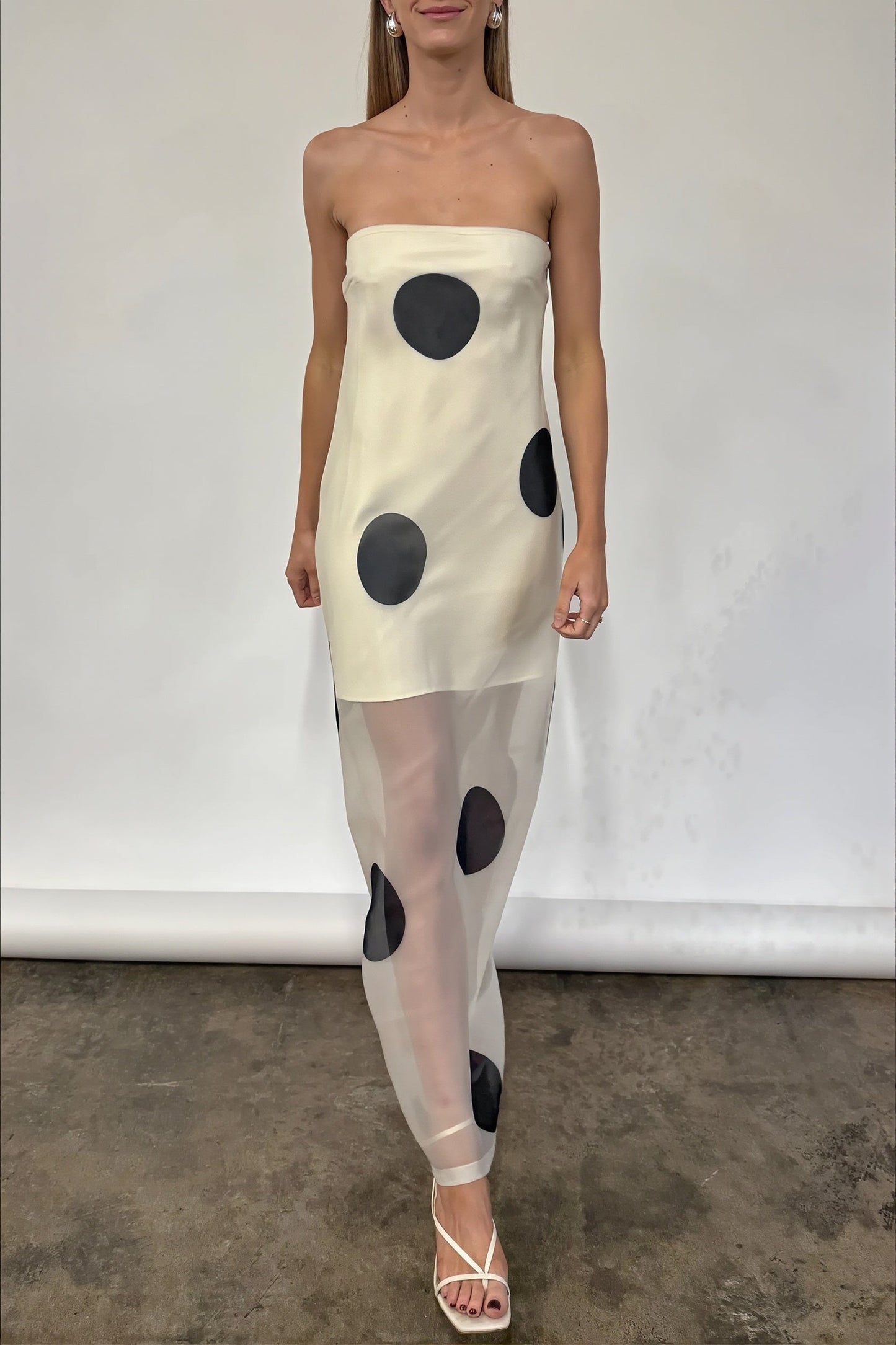 Damen Maxikleid Trägerlos Mit Polka Dot Muster