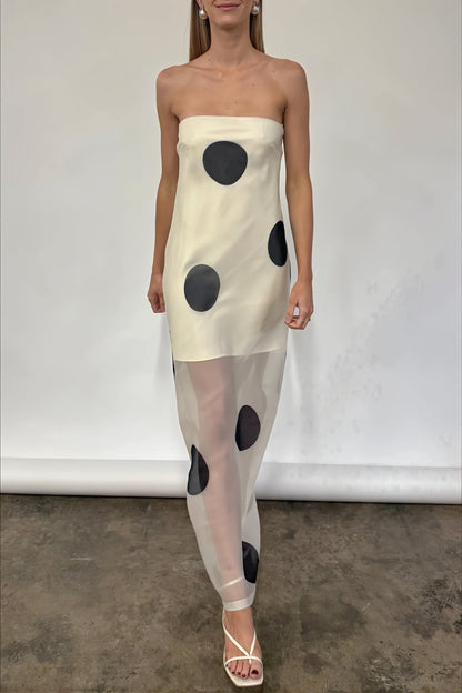 Damen Maxikleid Trägerlos Mit Polka Dot Muster