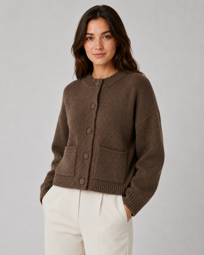 Damen-Strickjacke mit grober Bouclé-Struktur und kurzem Schnitt
