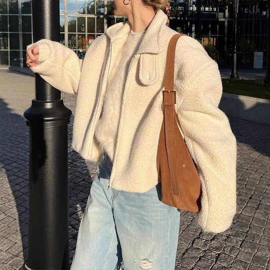 Damen-Kurzjacke aus Wollmischung mit praktischem Reißverschluss