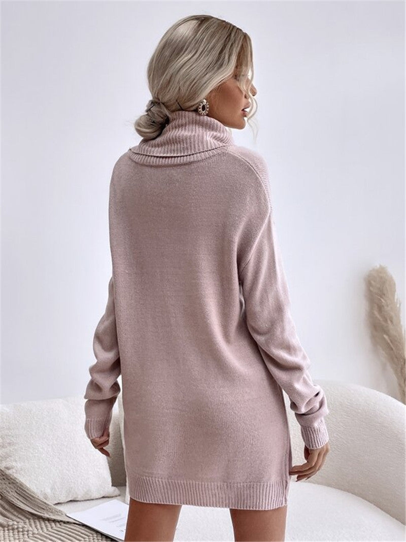 Damen-Strickkleid mit detailreich sichtbarem hohem Kragen