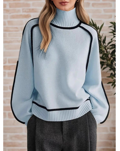 Damen Oversize Rollkragenpullover Mit Kontrastpaspel
