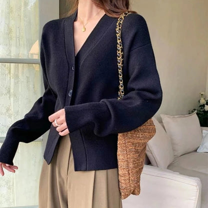 Damen Enganliegender Strick-V-Ausschnitt-Cardigan