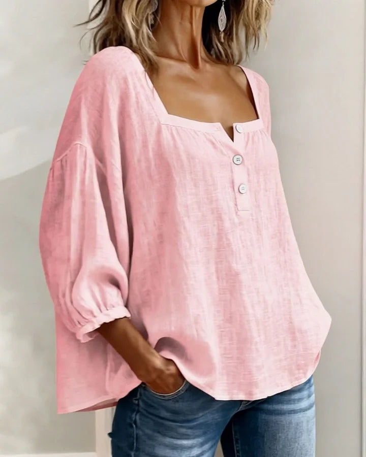 Baumwollbluse mit quadratischem Ausschnitt und langen Ärmeln