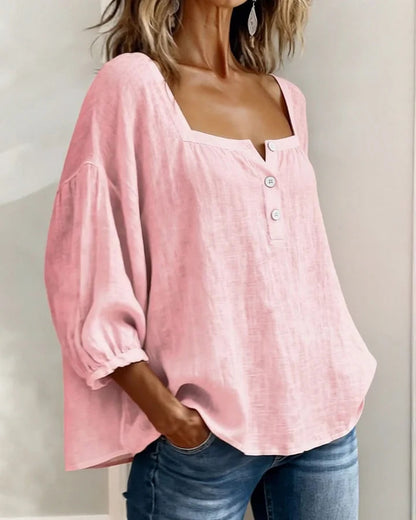 Baumwollbluse mit quadratischem Ausschnitt und langen Ärmeln