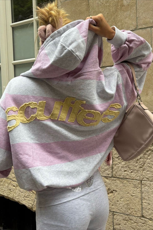 Damen Hoodie im gestreiften Patchwork Look mit Kapuze, Vorderansicht