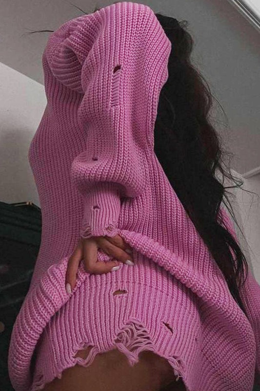 Gesamtansicht des Damen Oversize-Pullovers mit ausgefranstem Saum