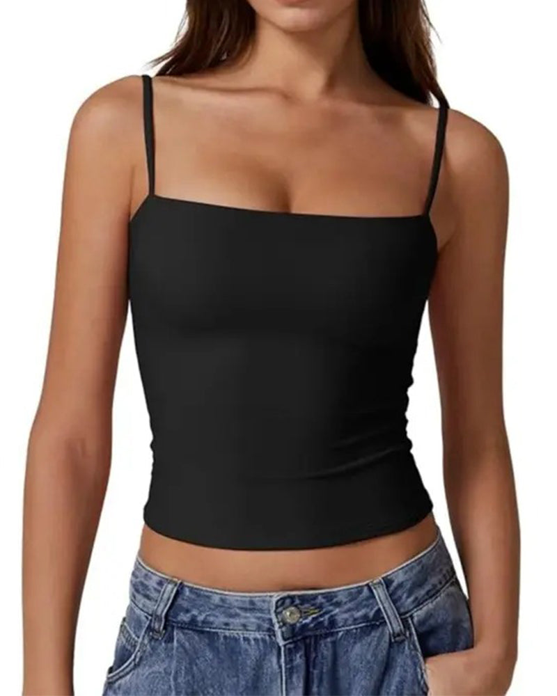 Damen Cami-Top in Uni mit rechteckigem Ausschnitt im Detail