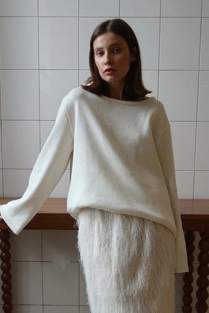 Rückenfreier Strickpullover Mit U Boot Ausschnitt
