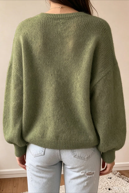 Damenpullover in Olivgrün mit lockerem Schnitt und geripptem Strickmuster