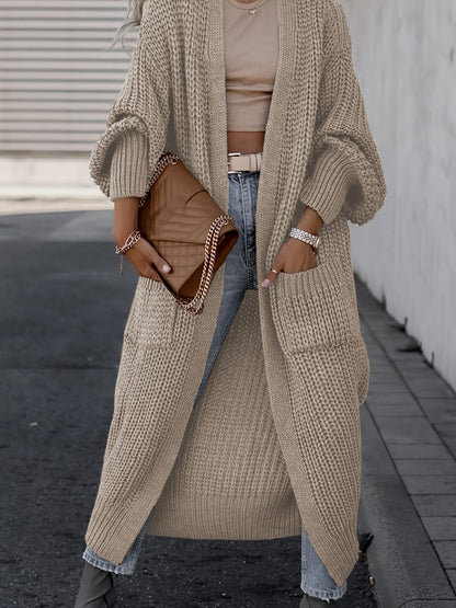 Damen Maxi-Cardigan mit langen Ärmeln und praktischen Taschen