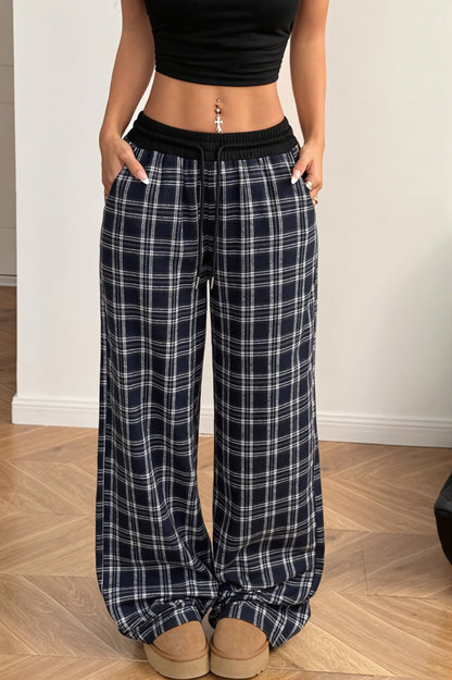 Damen Weite Karohose Mit Kordelzug
