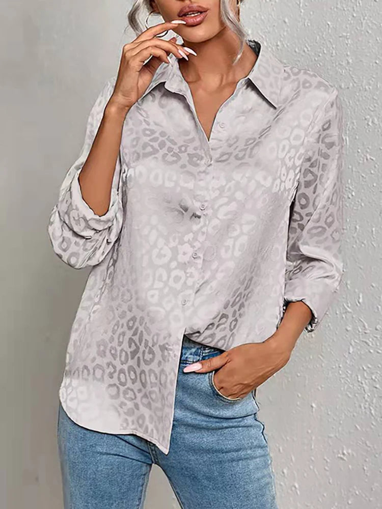 Damen Oversized Jacquard-Bluse mit Leopardenmuster